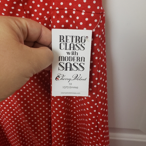 Cherry Velvet Red dress with tiny polka dots Plus - Picture 11 of 11